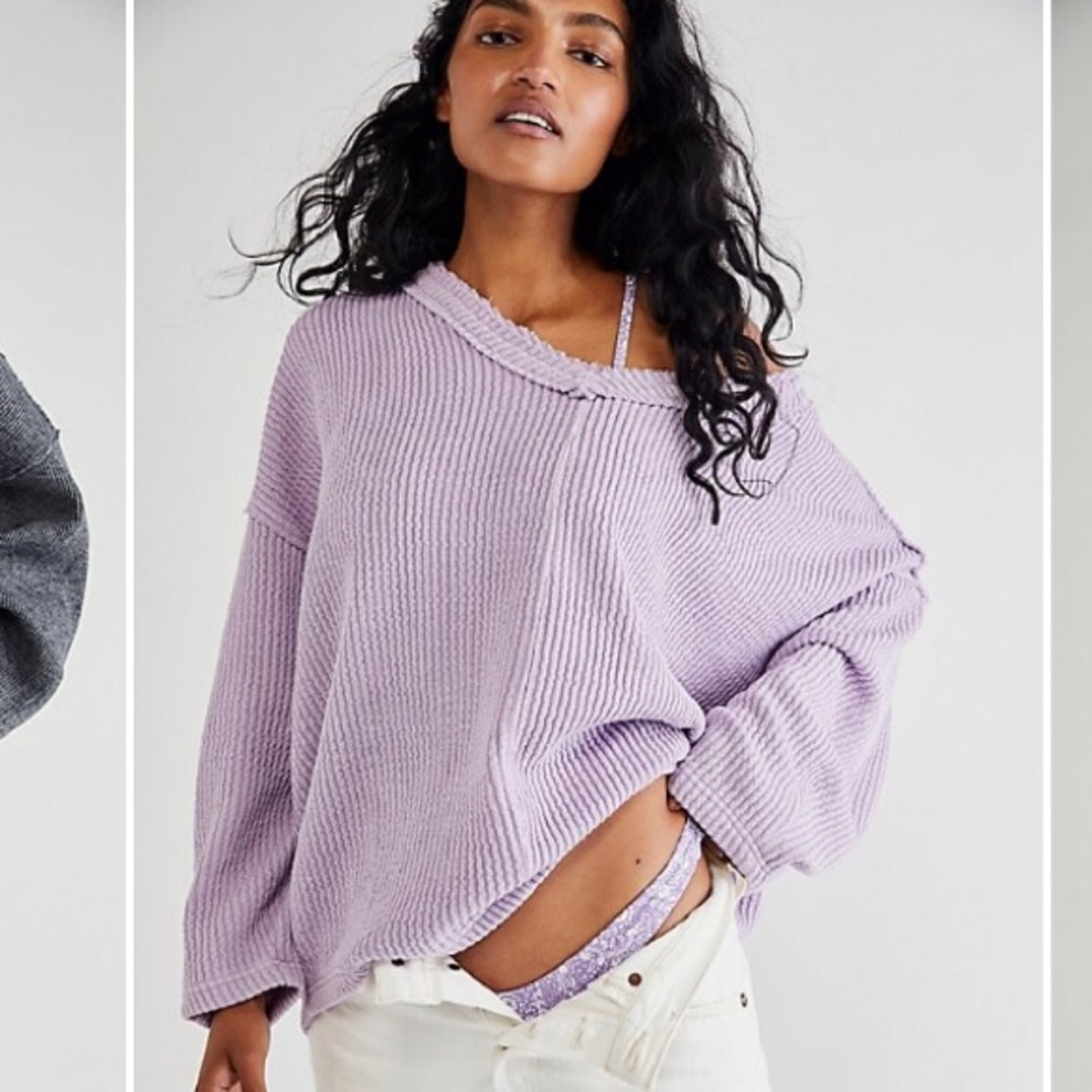 Free People, Easy V Sweatshirt in Dried Pine: Green/Blue - Picture 4 of 11